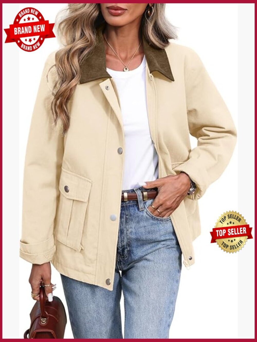 Oversized Padded Barn Jacket Cotton Quilted Corduroy Collar Utility Pockets